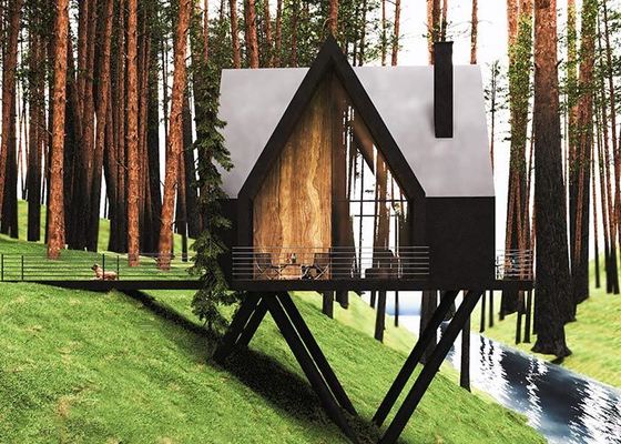 Kabin Rumah Modular Studio Taman Prefab Dengan Rangka Baja Ringan Dan Area Dek Luas