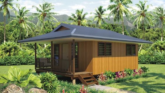 Desain kayu Rangka Baja Ringan, tahan gempa tahan topan, Bungalow pabrikan gaya Fiji