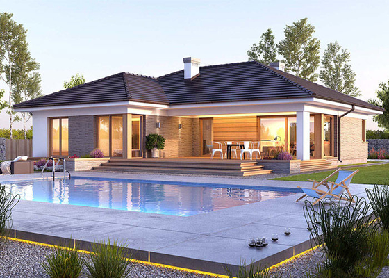 AS / NZS / USA Kerangka Baja Ringan Rumah Prefabrikasi Modular Villa