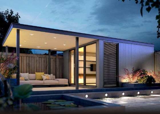 Kerangka Baja Gauge Ringan Rumah Prefab Modular Kantor Kebun Dengan Jendela Kaca Ganda
