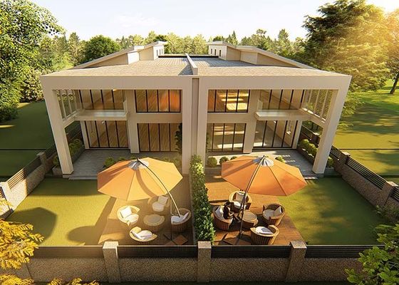 Villa Dupleks Mewah Prefabrikasi dengan Rangka Baja Ringan atau Sistem Panel